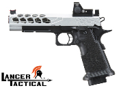 Réplique Airsoft Lancer Tactical GBB Stryk Hi-Capa 5.1 Silver avec RMR