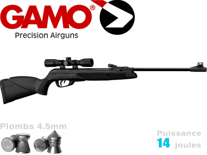 Carabine GAMO Black Shadow Cambo 14 Joules avec Lunette 4x32 + Boite de  Plombs Pro Magnum