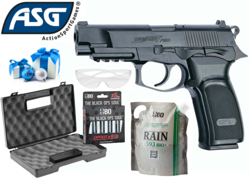 Pack de Noël Airsoft ASG Bersa Thunder 9 pro + 5 Co2 + 1 sachet billes + lunette + mallette